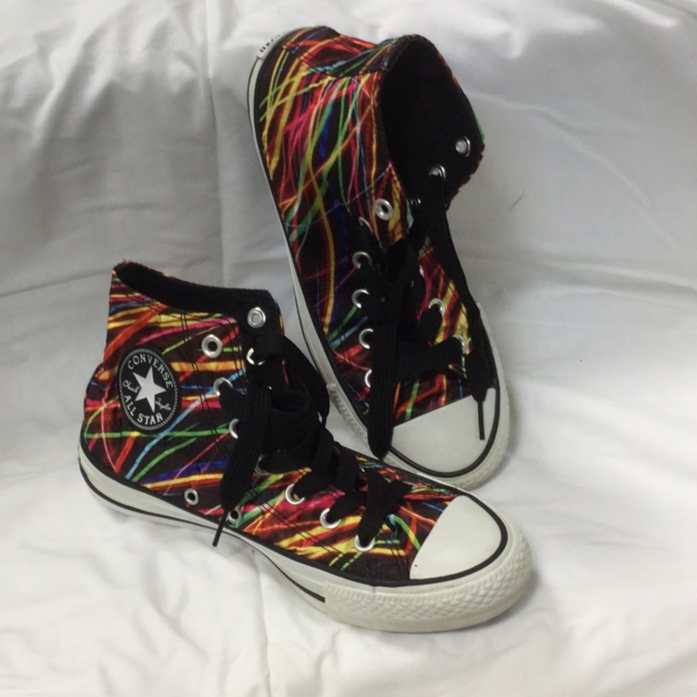 Satin, Neon Converse All Star High Tops.